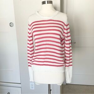 Theory Coral Striped Cotton Crewneck Sweater
